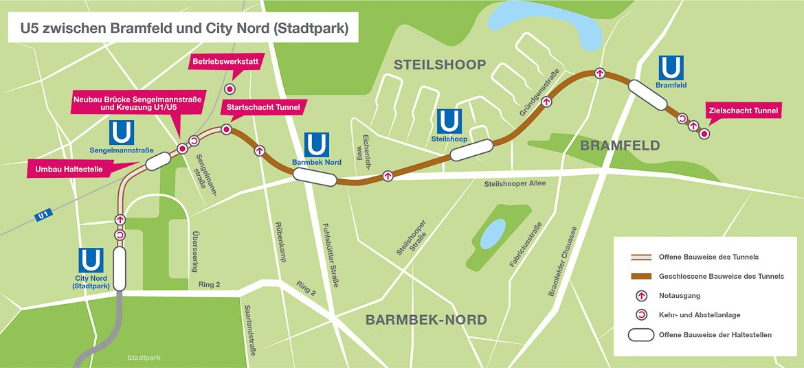 So soll der erste Bauabschnitt der U5 im Hamburger Nordosten verlaufen – von der City Nord bis nach Bramfeld.