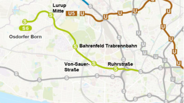 Der geplante Linienverlauf der künftigen S6 in Hamburg nach Osdorf.