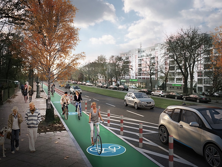 Visualisierung: So sollen die geschützten radstreifen in Berlin (Neukölln) künftig aussehen