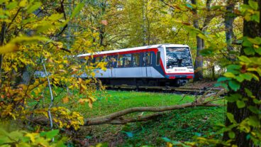 Einsame eingleisige U-Bahnstrecke mitten im Wald zwischen Wulfsdorf und Ahrensburg West.