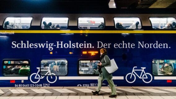 Ein Regionalzug aus Schleswig-Holstein im Hamburger Hauptbahnhof.