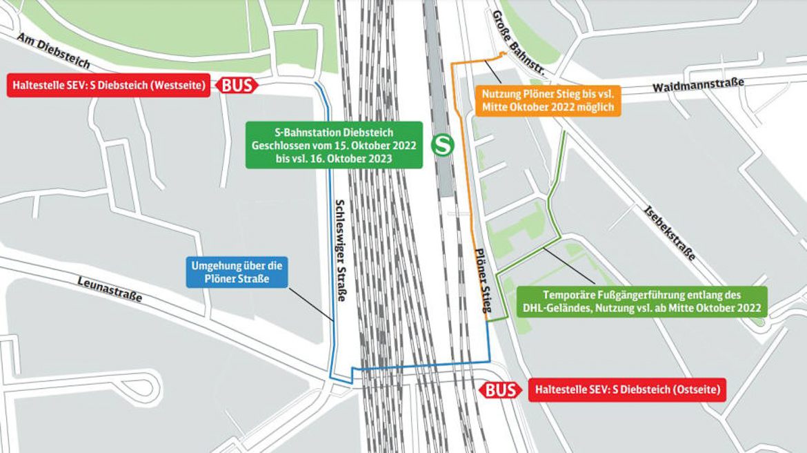 Die Deutsche Bahn sprach in ihrer bisherigen Fahrgast-Kommunikation im Zusammenhang mit dem gesperrten Bahnhof Diebsteich immer von einem Ende am 16. Oktober 2023. (undatiertes Bild der Deutschen Bahn, aufgenommen zw. Januar und Juli 2023)